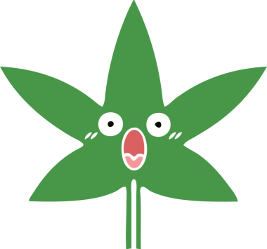 Bir insan tarafından çizilmiş marihuana yaprağının düz renkli retro karikatürü