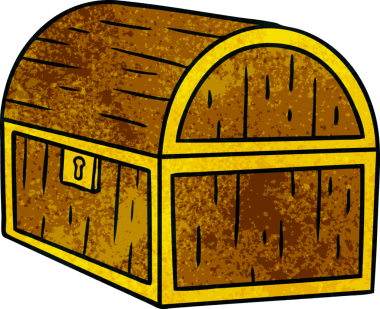 Bir insan tarafından çizilmiş hazine sandığının el çizimi karikatürü.