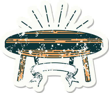 Bir insan tarafından çizilmiş dövme stili ahşap bir masanın eski bir çıkartması.