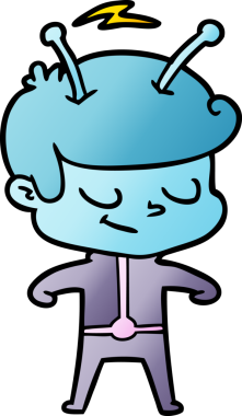 Bir insan tarafından çizilmiş dost canlısı çizgi film uzay adamı.