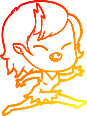 Bir insan tarafından çizilmiş, gülen vampir bir kızın sıcak çizgi çizimi.