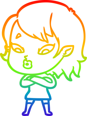 Gökkuşağı gradyan çizgisi. Bir insan tarafından çizilmiş şirin bir vampir kız çizgi filmi.