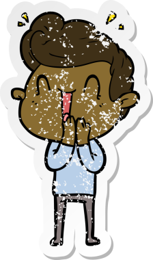 Bir insan tarafından çizilmiş heyecanlı bir karikatür çıkartması.