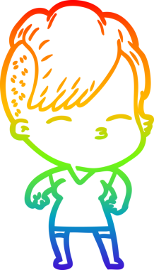 gökkuşağı gradyan çizimi bir çizgi film kızı bir insan tarafından çizilmiş.