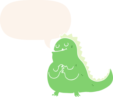 bir insan tarafından çizilmiş eski usul konuşma baloncuklu karikatür dinozor.