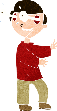 Bir insan tarafından çizilmiş gözleri dışarı fırlayan çizgi film çocuğu.