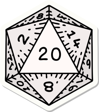 Bir insan tarafından çizilmiş doğal 20 D20 zar etiketi.