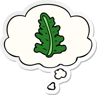 Düşünce baloncuklu çizgi film yaprağı insan tarafından çizilmiş bir çıkartma.