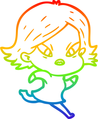 Çizgi film çizen gökkuşağı gradyanı bir insan tarafından çizilmiş stresli kadın.