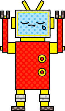 Bir insan tarafından çizilmiş ağlayan bir robotun çizgi romanı.