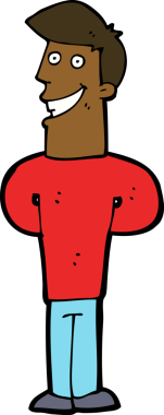 Bir insan tarafından çizilmiş sırıtan bir çizgi film adamı.