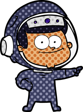 Bir insan tarafından çizilmiş mutlu astronot çizgi filmi.