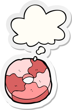 Düşünce baloncuklu çizgi film bisküvisi insan tarafından çizilmiş bir çıkartma.