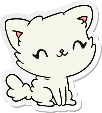 Etiket çizimi. Şirin kawaii pofuduk kedi. Bir insan tarafından çizilmiş.