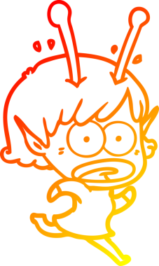 Bir çizgi film karakteri, bir insan tarafından çizilmiş bir uzaylı kız çizimi.