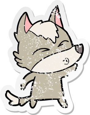 Bir insan tarafından çizilmiş bir kurt çizgi filminin hüzünlü çıkartması.