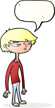 Bir insan tarafından çizilmiş konuşma balonu olan şüpheli çocuk çizgi filmi.