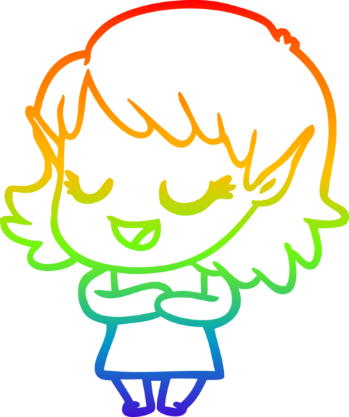 Gökkuşağı gradyan çizgisi mutlu çizgi film kızı bir insan tarafından çizilmiş.