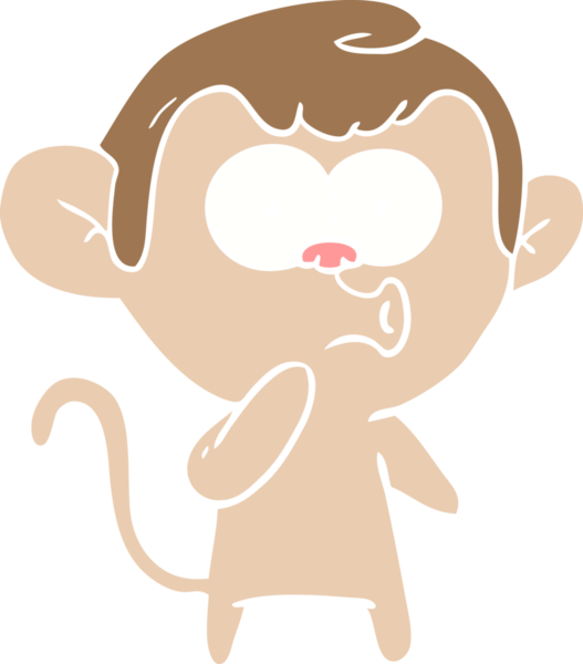 Bir insan tarafından çizilmiş düz renkli çizgi film öten maymun.