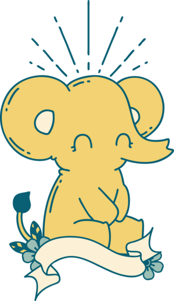 Dövme stili afiş. Bir insan tarafından çizilmiş şirin fil.