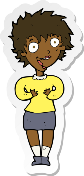 Bir insan tarafından çizilmiş heyecanlı bir karikatür çıkartması.