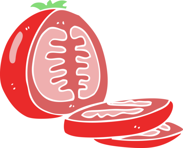 Bir insan tarafından çizilmiş doğranmış domatesin düz renk çizimi