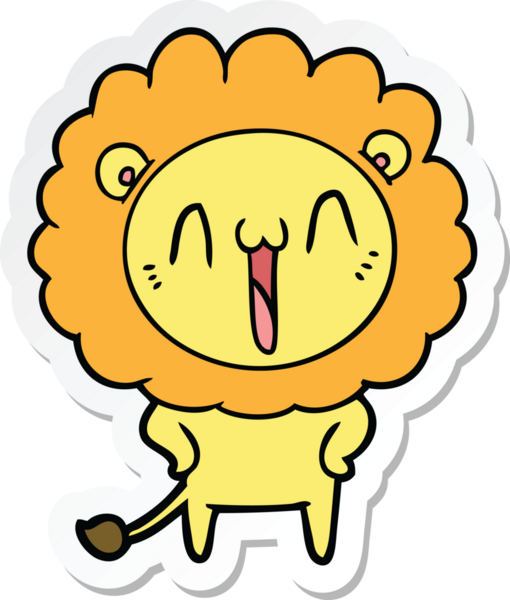 Bir insan tarafından çizilmiş mutlu bir aslanın çıkartması.