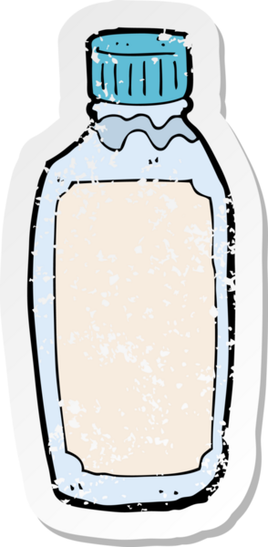 Bir insan tarafından çizilmiş karikatür içki şişesinin sıkıntılı retro yapıştırması.