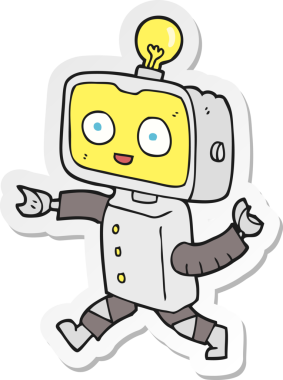 Bir insan tarafından çizilmiş küçük bir robotun çıkartması.