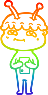 Gökkuşağı gradyan çizimi bir insan tarafından çizilmiş dost bir uzay adamının çizimi