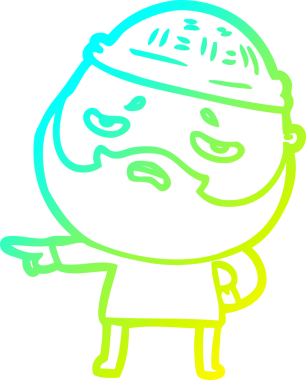 Bir insan tarafından çizilmiş sakallı, endişeli bir çizgi film çizimi.