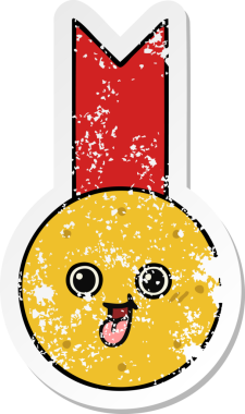 Bir insan tarafından çizilmiş şirin bir altın madalyanın sıkıntılı çıkartması.