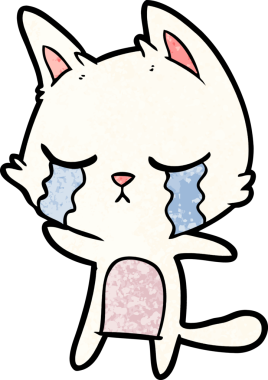 Bir insan tarafından çizilmiş ağlayan çizgi film kedisi.