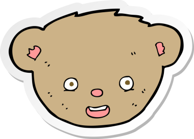 Bir insan tarafından çizilmiş oyuncak ayı suratlı karikatür çıkartması.