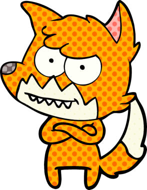 Bir insan tarafından çizilmiş sırıtan tilki çizgi filmi.