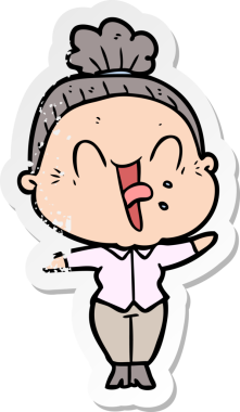 Bir insan tarafından çizilmiş mutlu, yaşlı bir kadının sıkıntılı çıkartması.