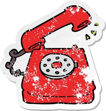 Bir insan tarafından çizilmiş eski bir telefonun sıkıntılı çıkartması.