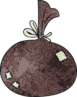 Bir insan tarafından çizilmiş garip bir çizgi film çuvalı.