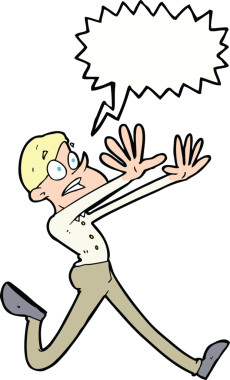 Çizgi filmci bir insan tarafından çizilmiş konuşma balonuyla kaçıyor.