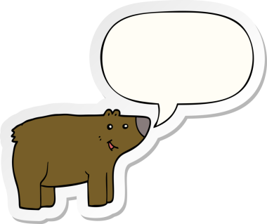 Bir insan tarafından çizilmiş baloncuk çıkartmalı çizgi film ayısı.