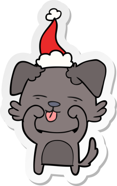 Bir insan tarafından çizilmiş Noel Baba şapkası takan bir köpeğin el yazısı.