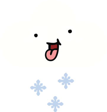 Bir insan tarafından çizilmiş bir kar bulutunun düz renkli retro karikatürü