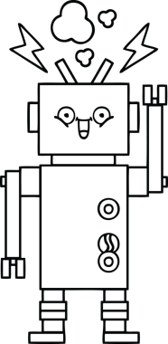 Bir insan tarafından çizilmiş mutlu bir robotun çizgi çizimi