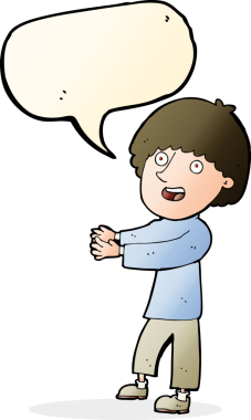 Bir insan tarafından çizilmiş konuşma baloncuğu olan mutlu bir adam.