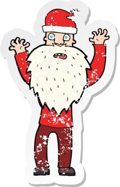 Bir insanın çizdiği Noel Baba çizgi filminin gerilimli retro çıkartması.