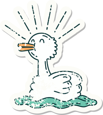 Bir insan tarafından çizilmiş eski bir dövme stili yüzen ördek çıkartması.