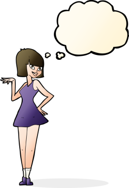 Bir insan tarafından çizilmiş düşünce baloncuğu olan güzel bir kadın.