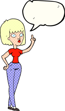 Bir insan tarafından çizilmiş bir fikri olan serbest çizilmiş çizgi roman konuşma balonu kadın.