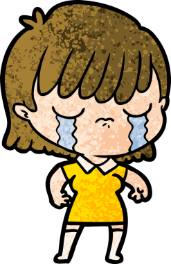 Bir insan tarafından çizilmiş ağlayan çizgi film kadını.