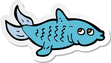 Bir insan tarafından çizilmiş karikatür balığının çıkartması.